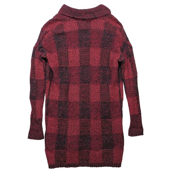 Lucky Brand Open Wear Red Black Checkered Boucle Cardigan Sweater Size M - Picture 3 of 16